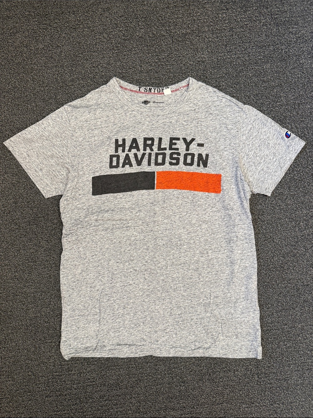 Harley-Davidson x Champion by Todd Snyder Harley Classic Block Tee Shirt in Grey